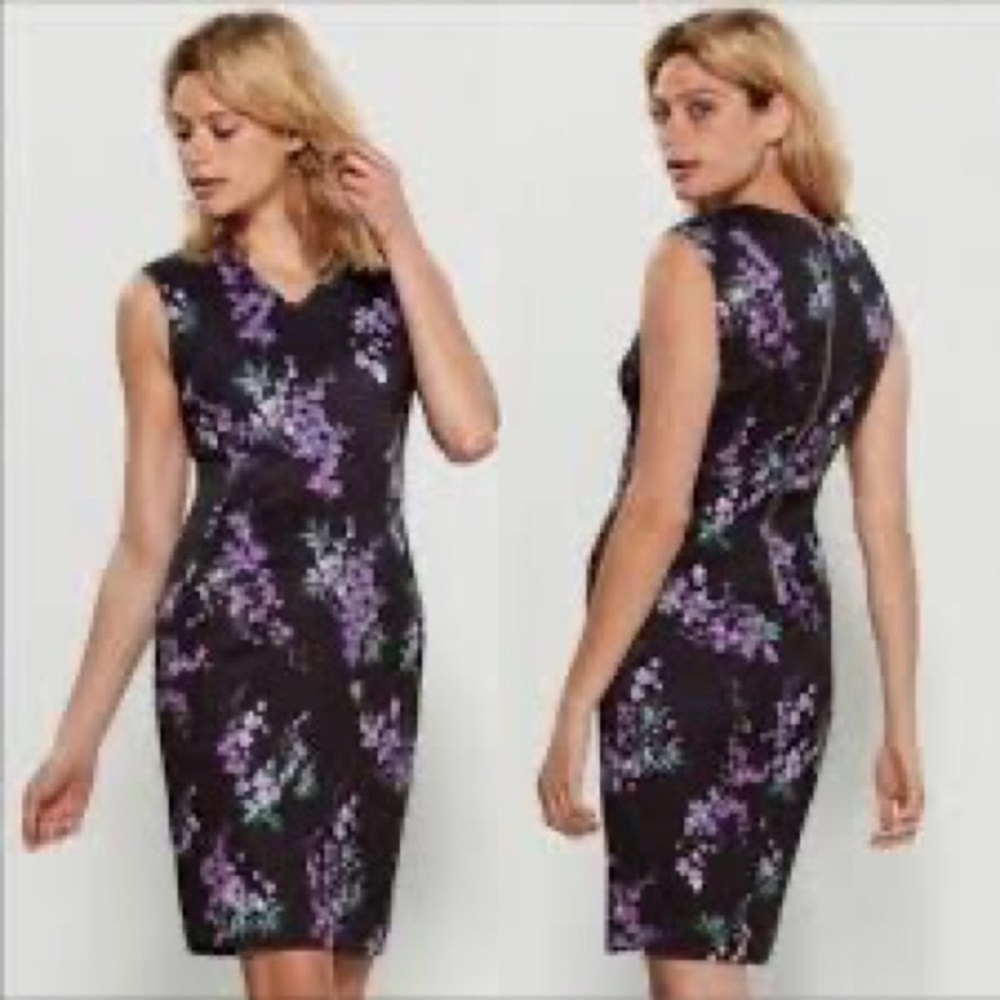 TAHARI purple/violet scuba floral dress